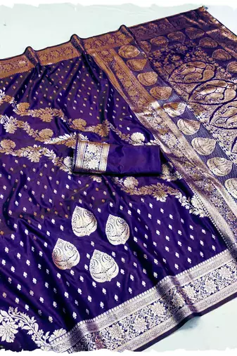purple zari woven banarasi silk blend saree with rich zari