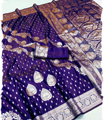 purple zari woven banarasi silk blend saree with rich zari