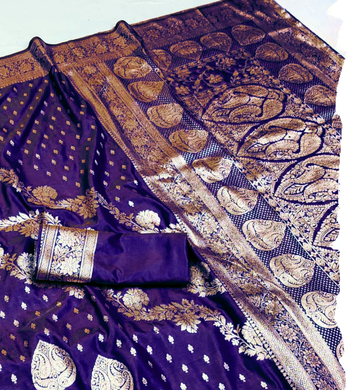 purple zari woven silk blend saree with rich zari 2