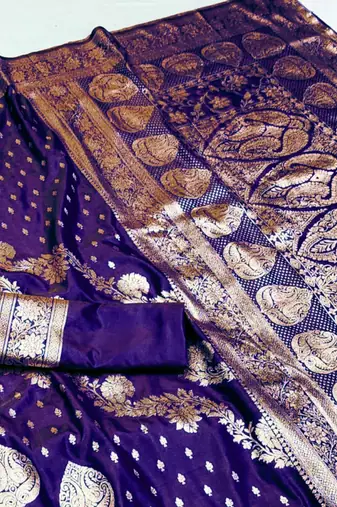 purple zari woven silk blend saree with rich zari