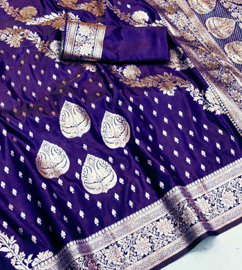 purple zari woven silk blend saree with rich zari 3