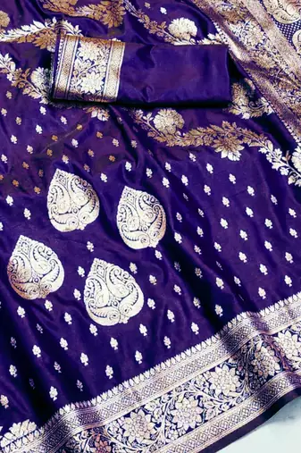 purple zari woven silk blend saree with rich zari