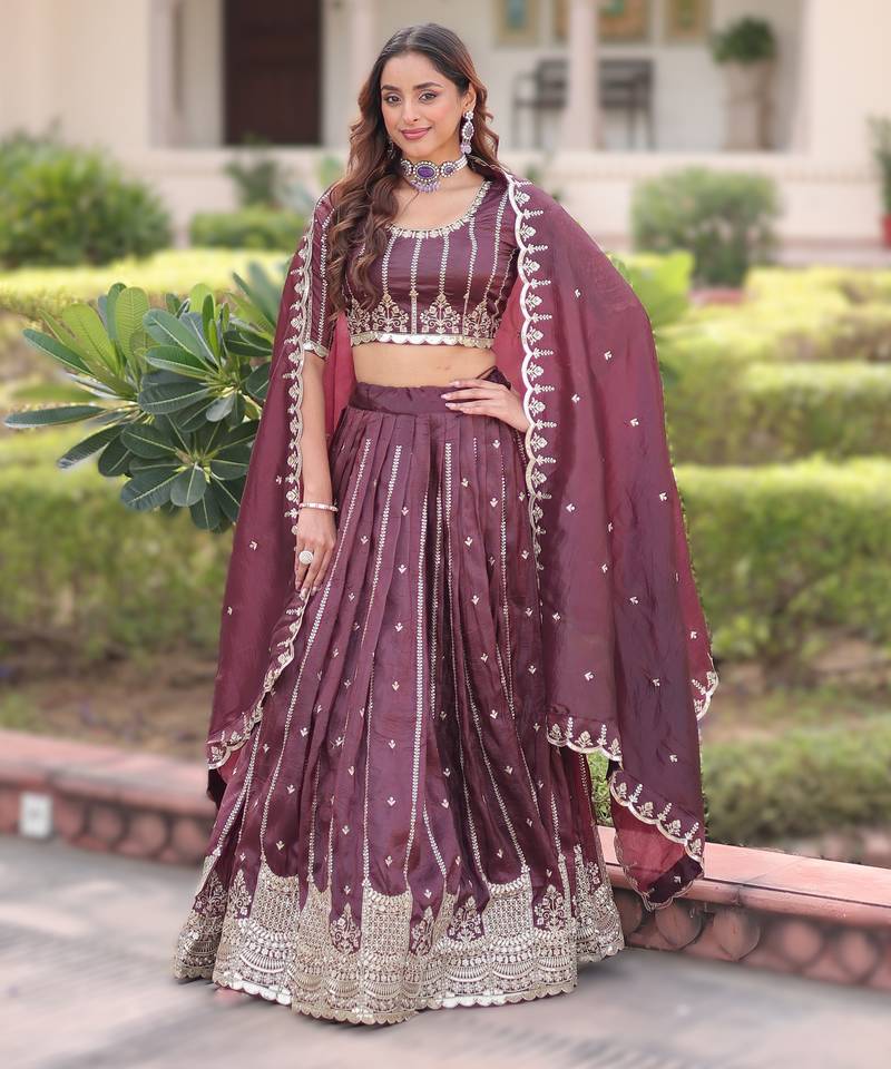 Stitched Gold Crush Lehenga with Zari & Sequins Work