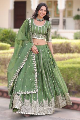 Stitched Gold Crush Lehenga with Zari & Sequins Work