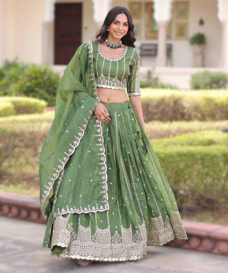 Stitched Gold Crush Lehenga with Zari & Sequins Work