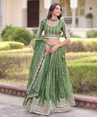 Stitched Gold Crush Lehenga with Zari & Sequins Work 3