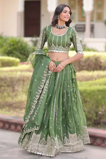 Stitched Gold Crush Lehenga with Zari & Sequins Work