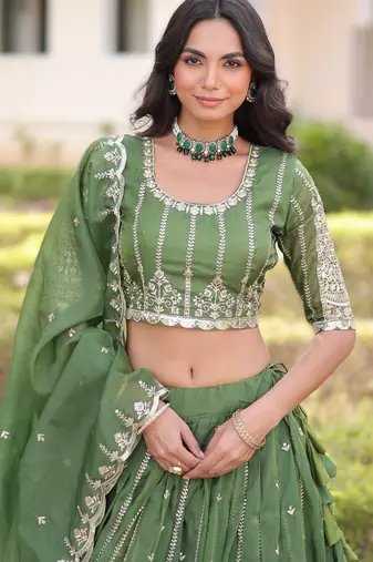 Stitched Gold Crush Lehenga with Zari & Sequins Work