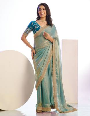 aqua stylish heavy partywear saree rich girlie looks 1