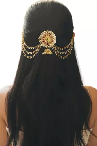 Gold plated kemp stone bun pin head jewellery
