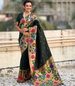 green color paithani silk blend fabric woven designer partywear saree