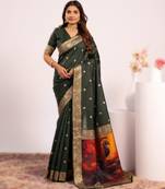 Green extraordinary banarasi silk saree with resham peacock pallu