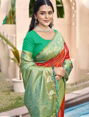 mustrd pochampalli silk blend woven ethnic partywear saree 2