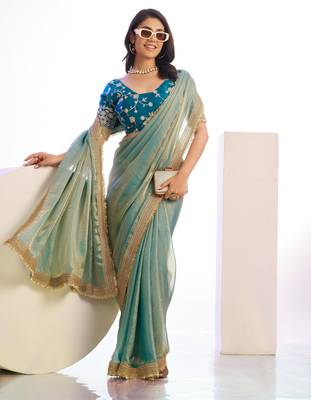 aqua stylish heavy partywear saree rich girlie looks 5