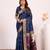 Navy blue extraordinary banarasi silk saree with resham peacock pallu