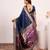 Navy blue extraordinary banarasi silk saree with resham peacock pallu