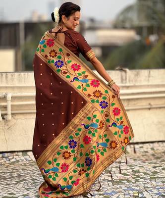 coffee paithani silk blend woven partywear saree 2