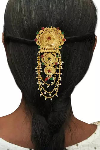 Gold plated traditional layered bun pin head jewellery
