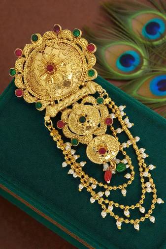 Set of 6 gold plated kundan juda pins head jewellery