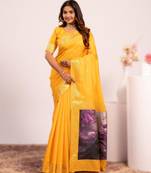 Yellow extraordinary banarasi silk saree with resham peacock pallu