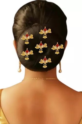 Set of 6 gold plated kundan juda pins head jewellery