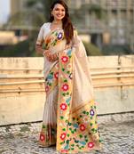 cream color paithani silk blend fabric woven designer partywear saree