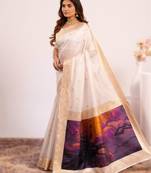 White extraordinary banarasi silk saree with resham peacock pallu