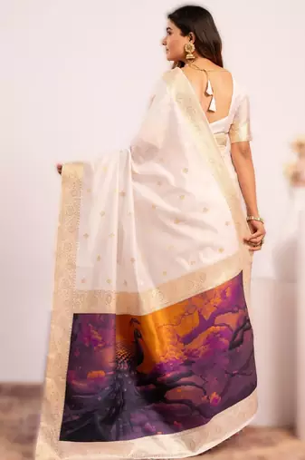 white elegant modal pashmina saree with matching blouse