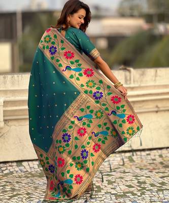rama paithani silk blend woven partywear saree 2