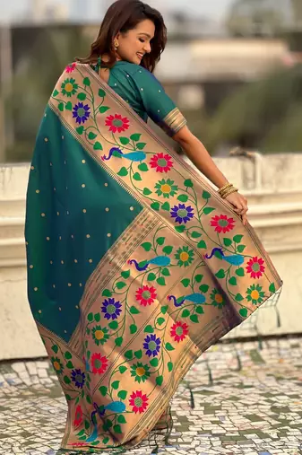 rama paithani silk blend woven partywear saree