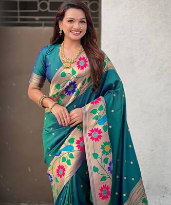 rama paithani silk blend woven partywear saree 3
