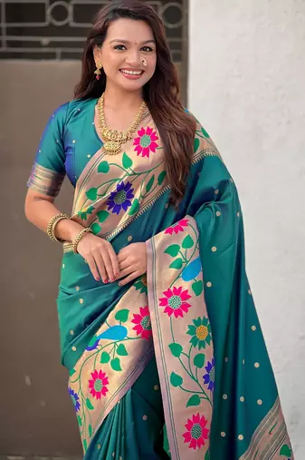 rama paithani silk blend woven partywear saree