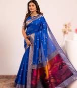 Royal blue extraordinary banarasi silk saree with resham peacock pallu