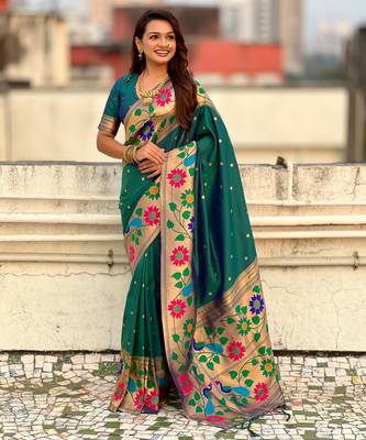 rama paithani silk blend woven partywear saree 4