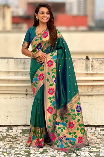rama paithani silk blend woven partywear saree