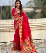 pink color paithani silk blend fabric woven designer partywear saree