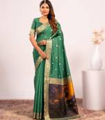 Parrot green extraordinary banarasi silk saree with resham peacock pallu