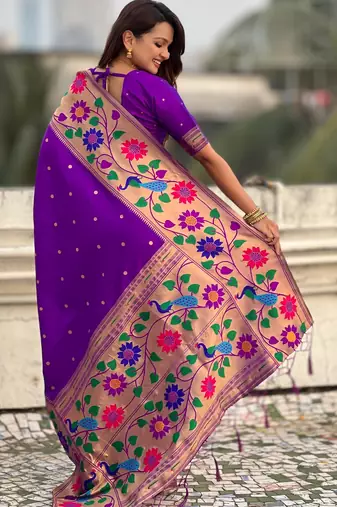 lavender paithani silk blend woven partywear saree