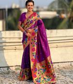 purple color paithani silk blend fabric woven designer partywear saree
