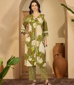 Stylish v-neck printed kurta set