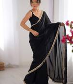 Black soft space silk saree with sequin zalar lace border & matching blouse