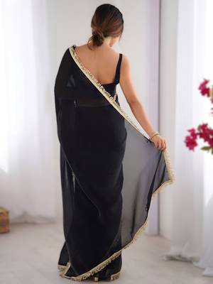 Black soft space silk blend saree with sequin zalar lace border & matching blouse 2