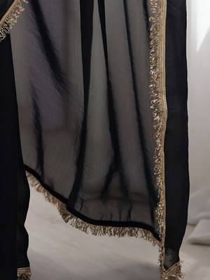 Black soft space silk blend saree with sequin zalar lace border & matching blouse 3
