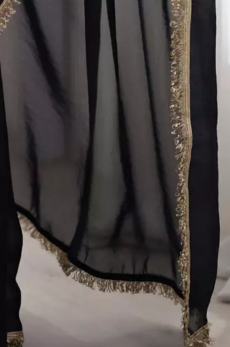 Black soft space silk blend saree with sequin zalar lace border & matching blouse