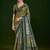 parrot green color gathan silk blend fabric designer digital printed partywear saree