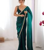 Green soft space silk saree with sequin zalar lace border & matching blouse