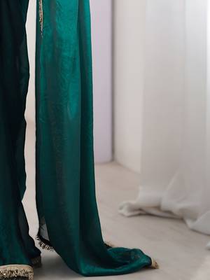 Green soft space silk blend saree with sequin zalar lace border & matching blouse 3