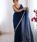 Navy blue soft space silk saree with sequin zalar lace border & matching blouse