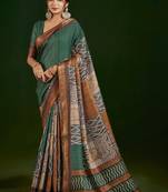 rama color gathan silk blend fabric designer digital printed partywear saree