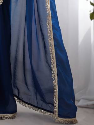 Navy blue soft space silk blend saree with sequin zalar lace border & matching blouse 3